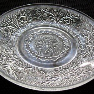 Vintage Anchor Hocking Clear Glass Floral Sandwich Pattern Saucer